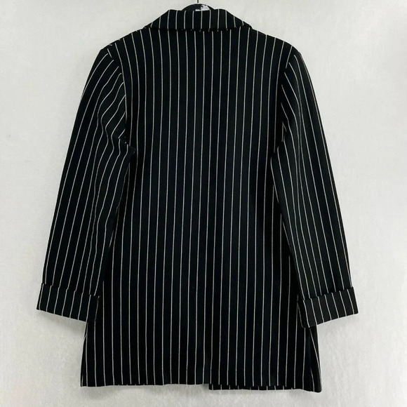Divided by H&M Jacket Womens XS Black Striped Open Front Pockets Notched Lapel - Picture 2 of 11